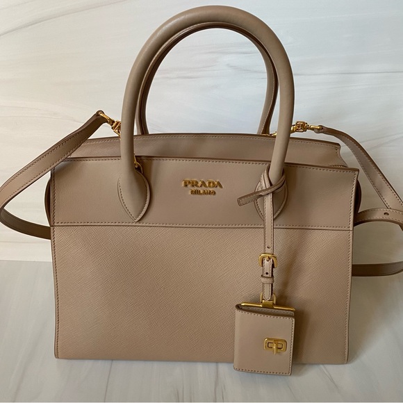 Prada Esplanade Saffiano City Calf Tote Bag Beige Small - Picture 13 of 15
